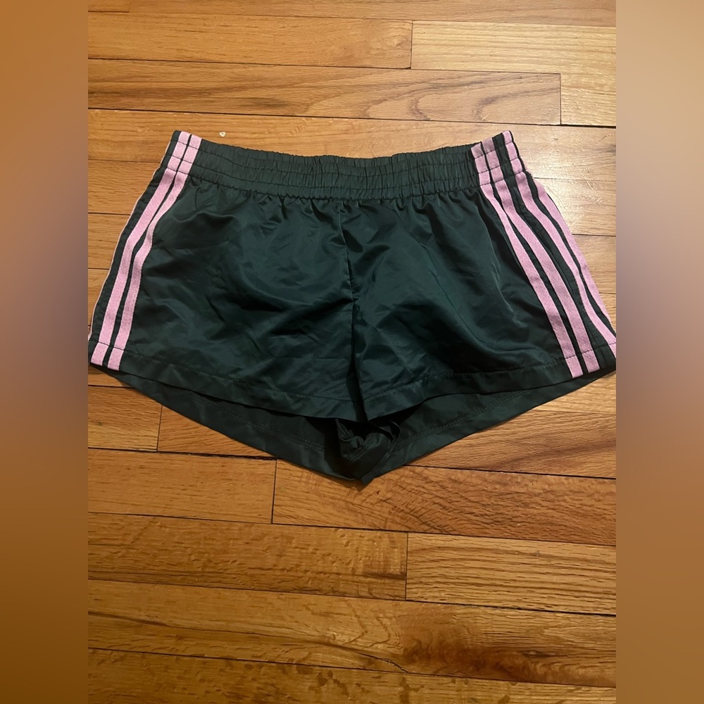 Edikted Green Shorts with Pink Stripes